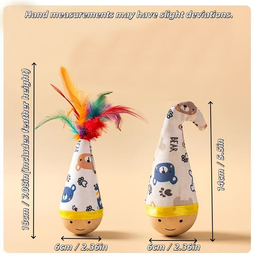 2pcs Tumbler Cat Toys, with Vibrant Artificial Feathers, Self-Entertainment Boredom Reliever, Kitten Consumption Shaking Toy, Durable Cat Supplies, Christmas Pet Gift, Without Battery